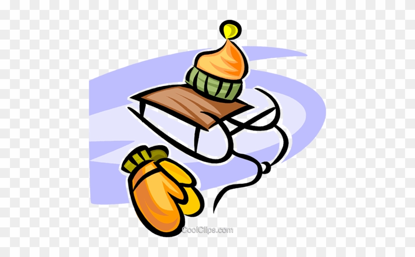 Winter Hat, Mitts And Sleigh Royalty Free Vector Clip - Schlittenfahren Clipart #1640998