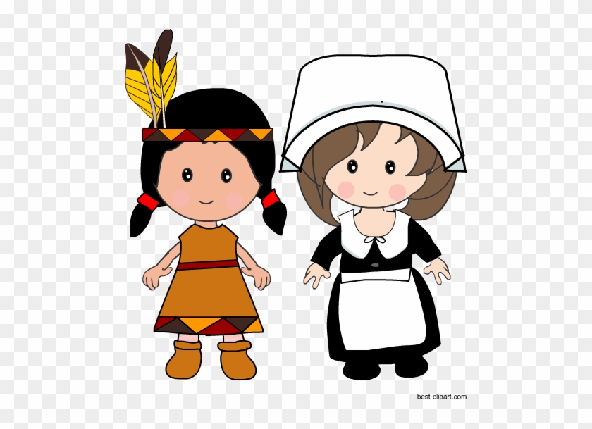 Pilgrim Girl And Native American Girl Clip Art - Clip Art #1641134