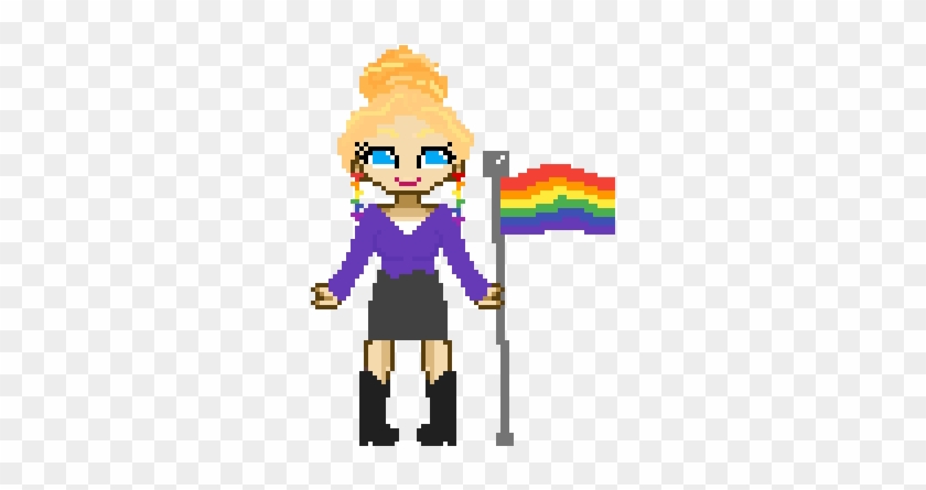 Girl Holding Gay Pride Flag - Cartoon #1644708
