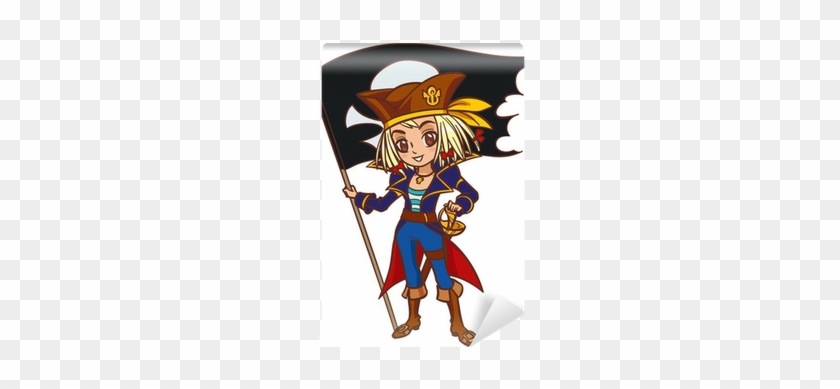 Chibi Cartoon Captain Pirate Girl With Jolly Roger - Cartoon Female Pirate Captain #1644713