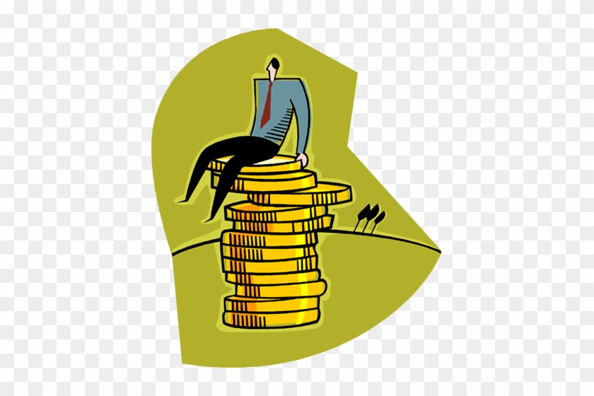 Business Metaphor, Man On Top Of Coins Royalty Free - Budget Clipart #1644797