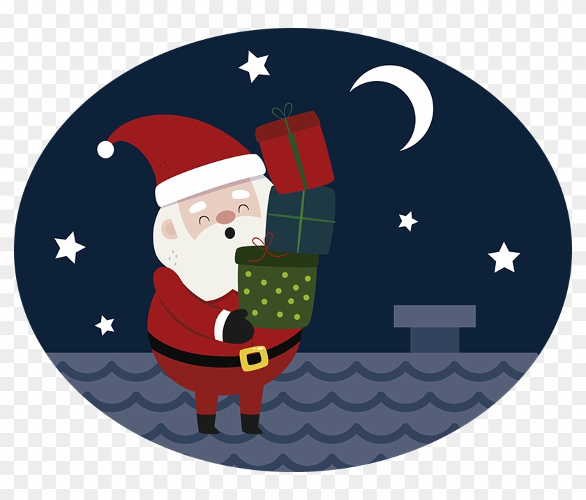 Santa At Chimney Wall Sticker - Moon And Stars Cartoon #1645296