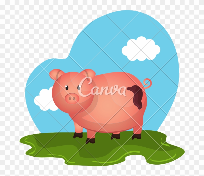 Pig Animal Farm In The Field - Cartoon #1645401