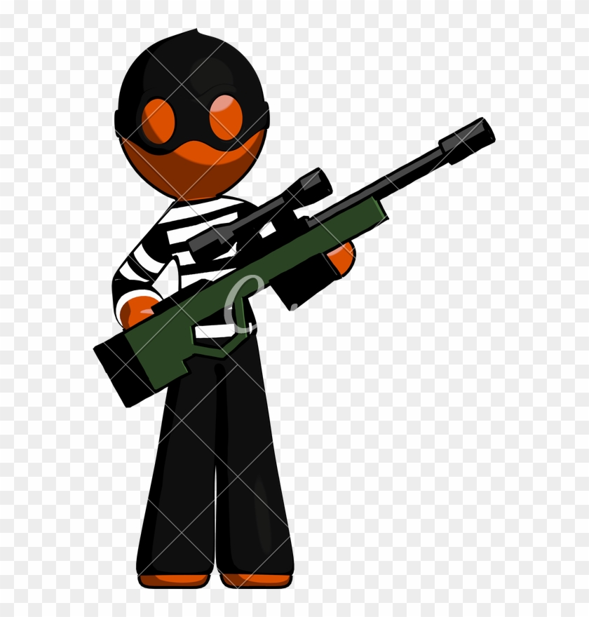 Orange Thief Man Holding Sniper Rifle Gun - Cartoon Holding A Sniper #1647390