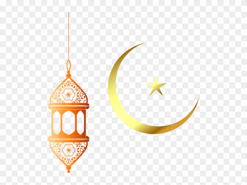 Muslim Golden Moon And Lamp Elements, Golden Frame - Gambar Lampu Idul Fitri #1647665
