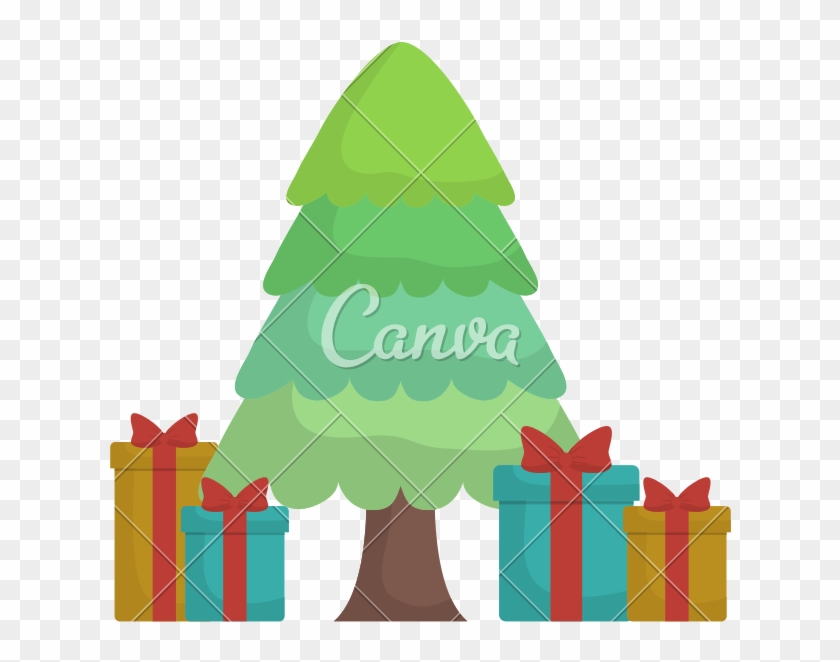 Christmas Tree With Gift Boxes Vector Icon Illustration - Illustration #1647811
