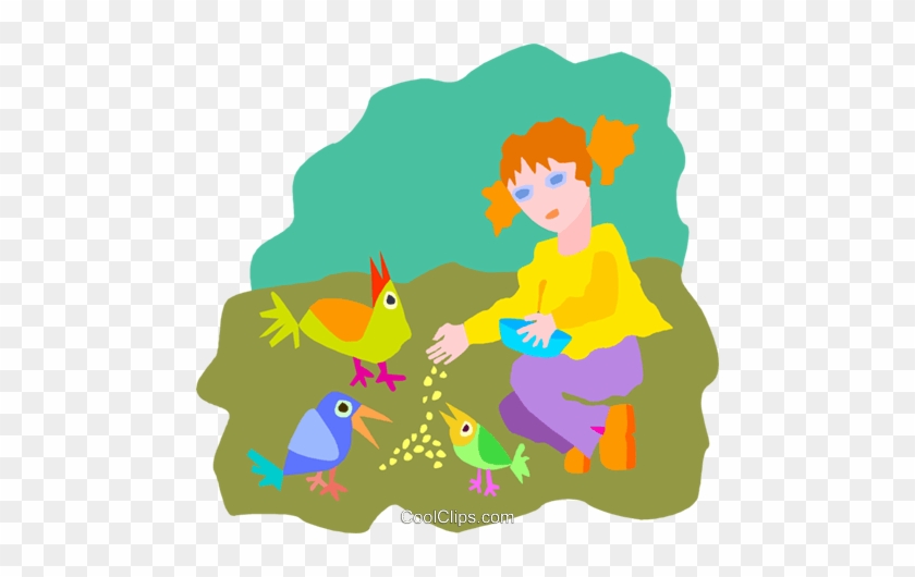 Girl Feeding Birds Royalty Free Vector Clip Art Illustration - Cartoon #1648534
