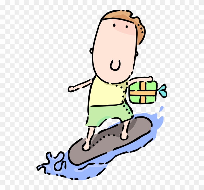 Vector Illustration Of Surfing Dude Surfs On Surfboard - Vector Illustration Of Surfing Dude Surfs On Surfboard #1649948