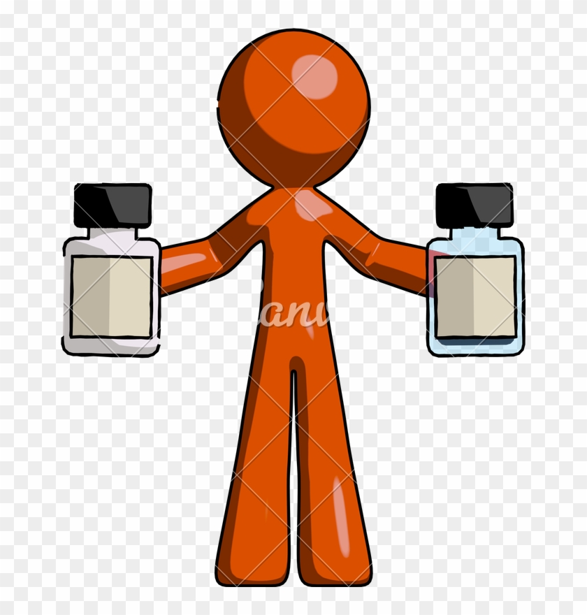 Mascot Man Holding Two Medicine Bottles - Mascot Man Holding Two Medicine Bottles #1649995