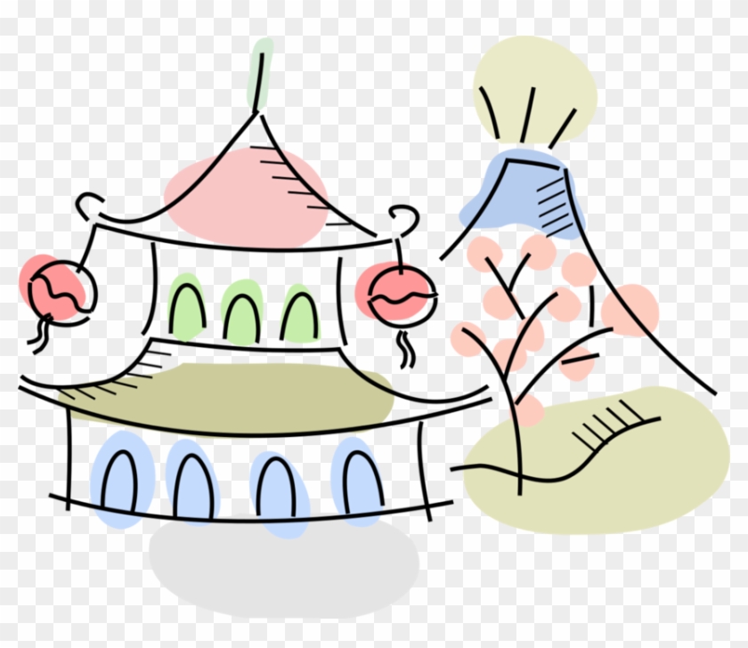 Vector Illustration Of Japanese Pagoda Temple With - Vector Illustration Of Japanese Pagoda Temple With #1650406