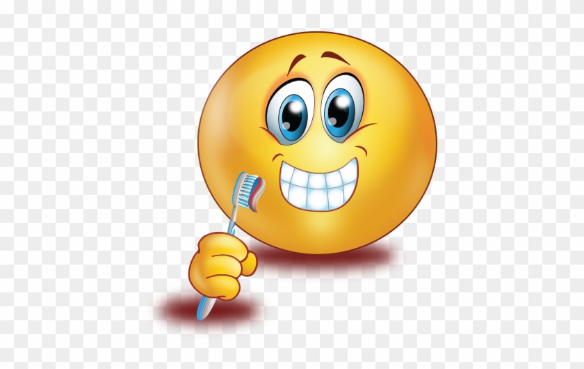 Teeth Brush Before Sleep Smiley Emoji Sticker - Smiley Brushing Teeth #1650616