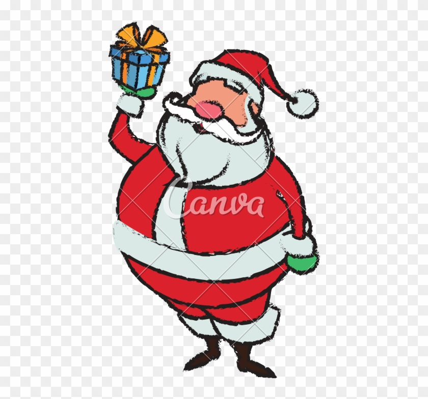 Cartoon Santa Claus Holding Gift Box For Your Christmas - Cartoon Santa Chimney #1651884