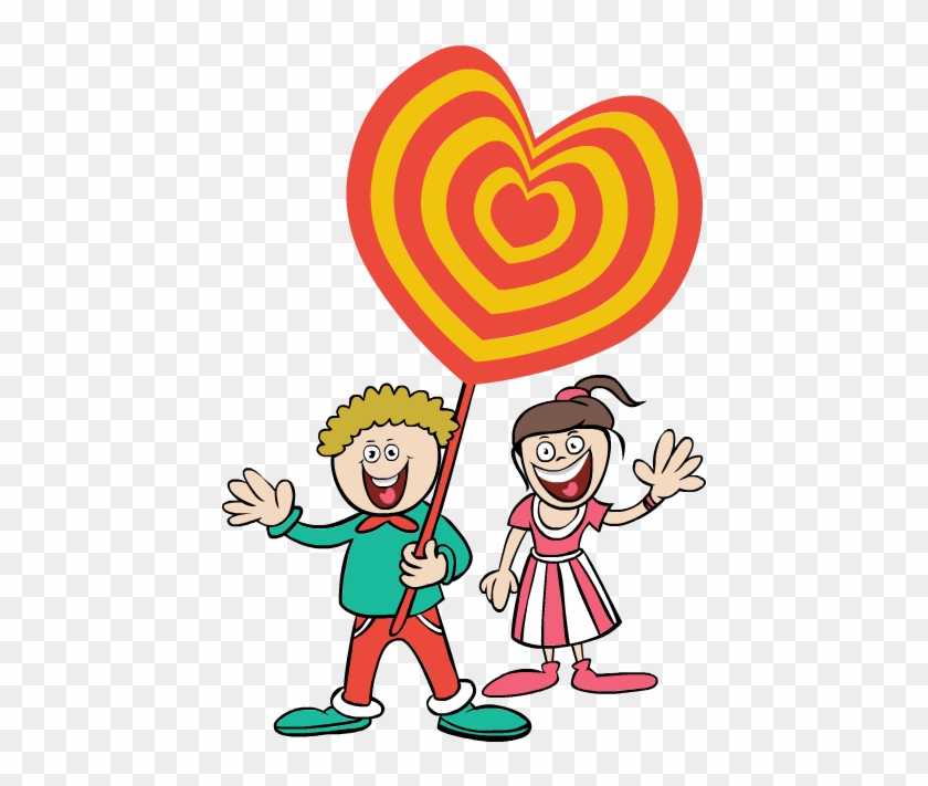 Clip Art Valentines Day Cartoon Girl Boy Heart Happy - Illustration #1652698