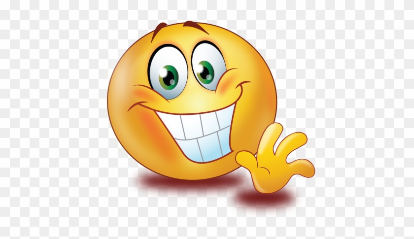 Greet Big Smile Wave Hand Smiley Emoji Sticker - Smile And Wave Clip Art #1653301
