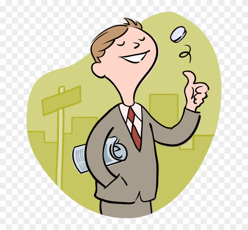 Vector Illustration Of Businessman Flipping Coin Currency - Flipping A Coin #1654420