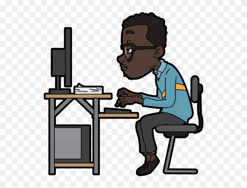 Black Cartoon Man Using A Computer - Computer Black Cartoon Png - Free  Transparent PNG Clipart Images Download