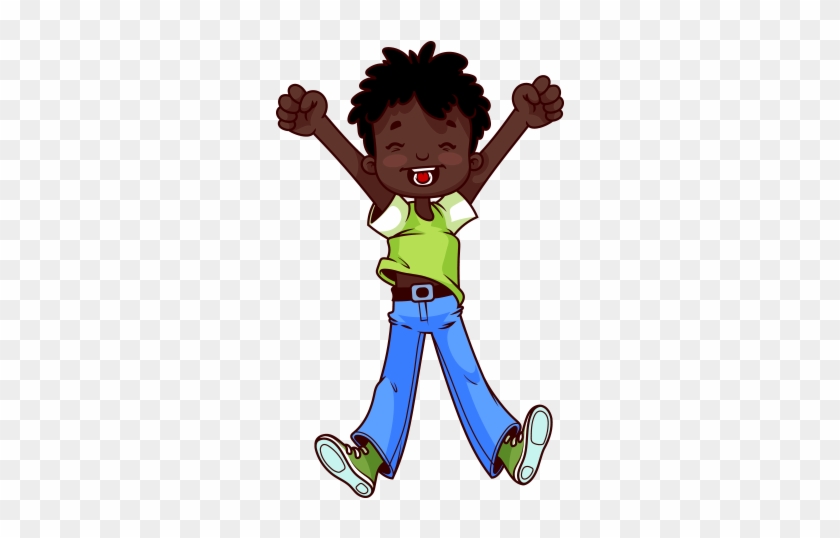 Clipart Sevinçten Havaya Sıçrayan Kısa Kol Giysili - Happy African American Male Cartoon #1655046