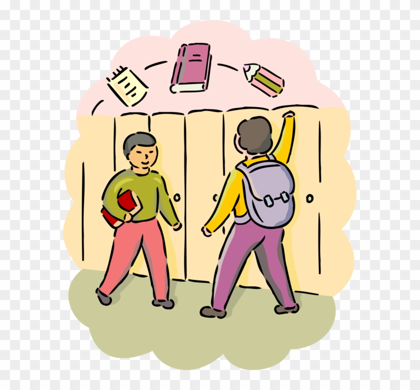 Vector Illustration Of High School Students Walk By - Cartoon #1655496