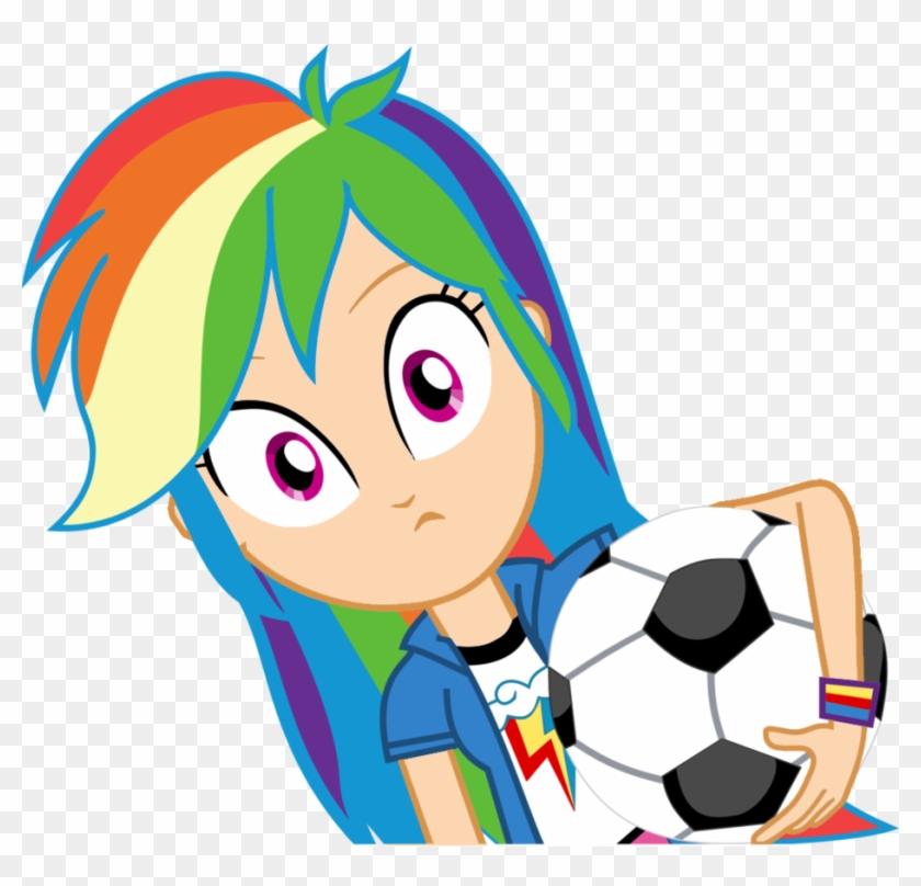 Humanized Eg Rainbow Dash With Soccer Ball By Michaelsety - Rainbow Dash Eg Front View #255342