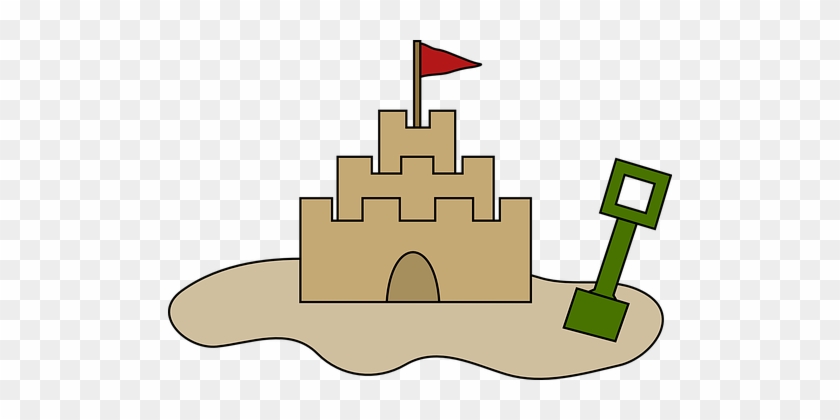 Castle Flag Sand Shovel Tower Castle Castl - Sand Castle Clipart Png #255805