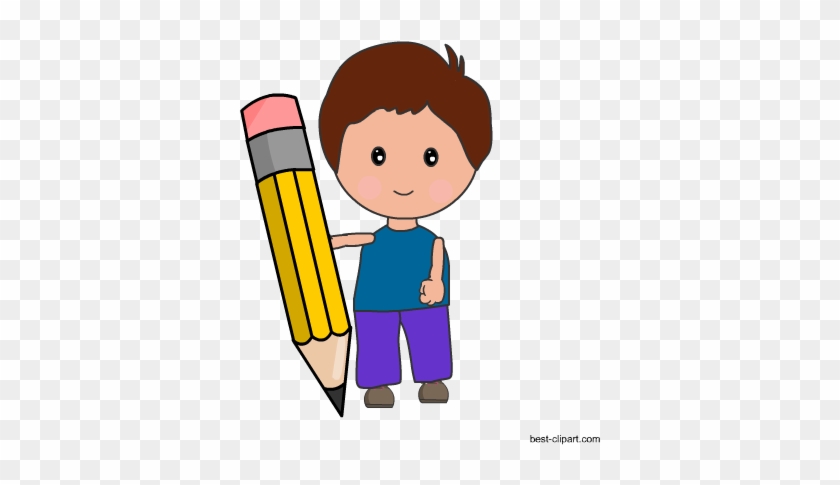 Boy Holding A Big Yellow Pencil, Free Clip Art - Clip Art #256097