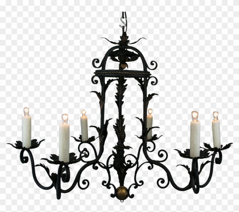 S French Six Light Black Iron Chandelier - Chandelier #1656031