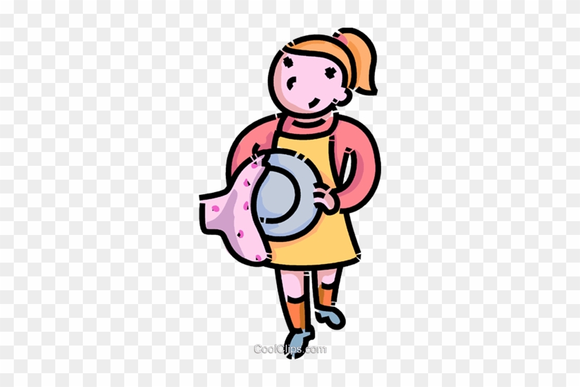 Girl Drying Dishes Royalty Free Vector Clip Art Illustration - Girl Drying Dishes Clipart #1656131