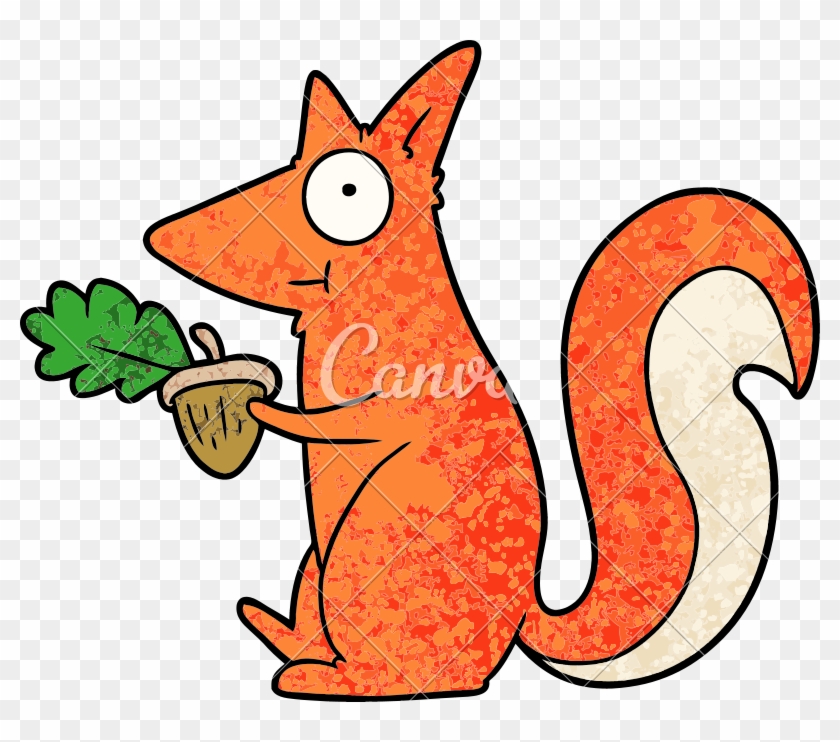 Cartoon Squirrel With Acorn - Drawing #1659951
