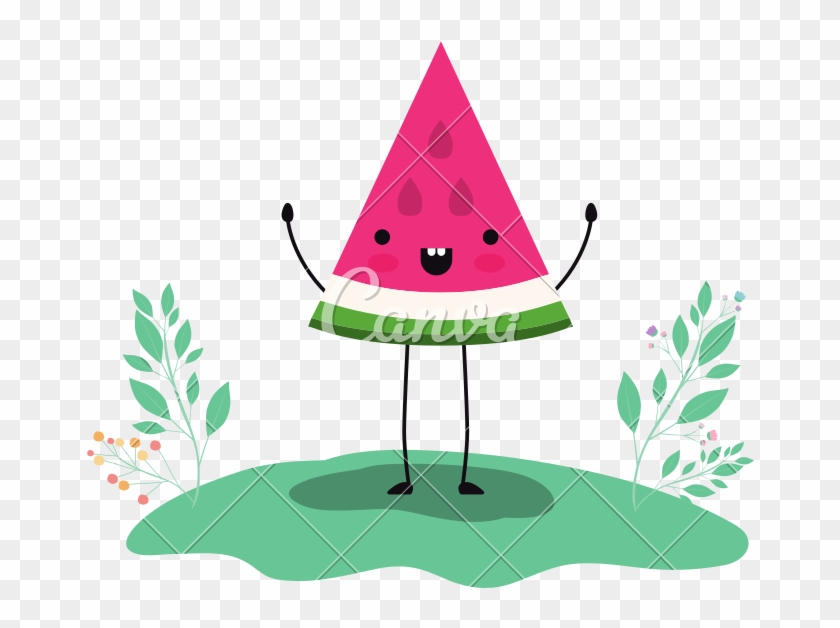 Watermelon Fresh Fruit Slice In The Field Kawaii Character - Stock Photography #1660249