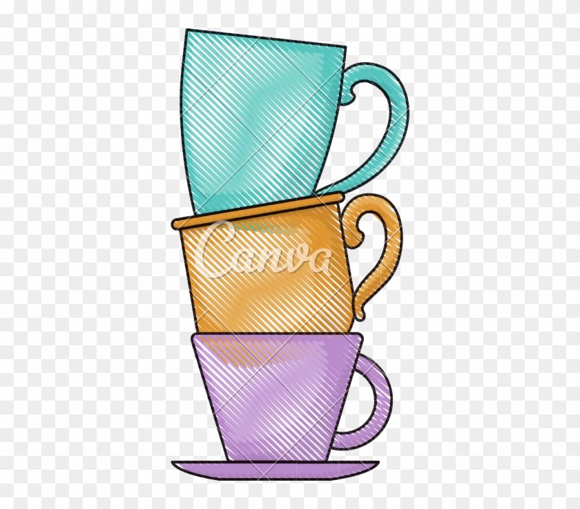 Porcelain Cup Stack Colored Crayon Silhouette - Teacup #1661288