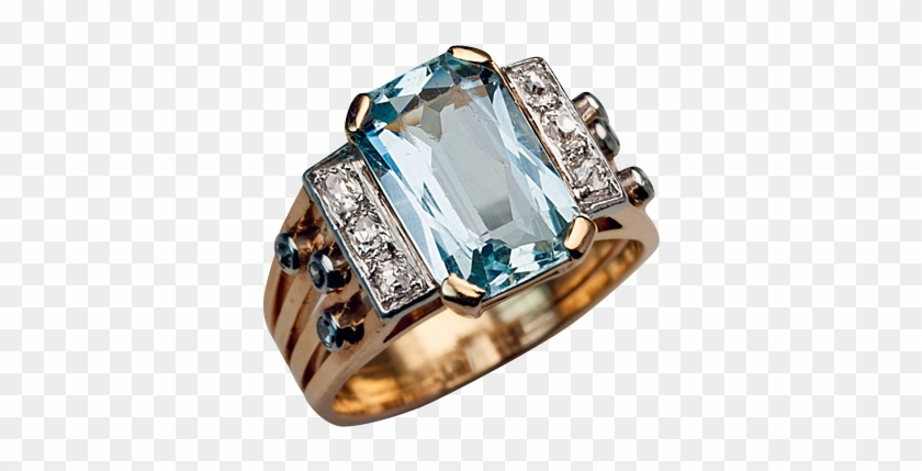 Art Deco Aquamarine And Diamond Ring - Engagement Ring #1661604