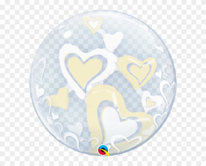 White & Ivory Floating Hearts Bubble Balloon - Heart #1661943