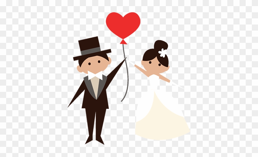 Custom Domain Couple Floating On Heart Baloon - Bride And Groom Cartoon Png #1661952