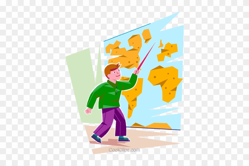 Student Pointing To A Location On A Map Royalty Free - Student With Map Clipart #1663743