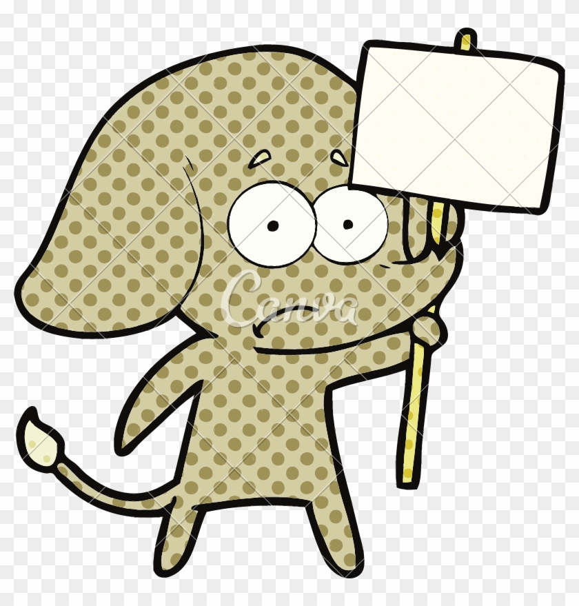 Cartoon Elephant With Protest Sign - Cat Holding Sign Cartoon #1664093