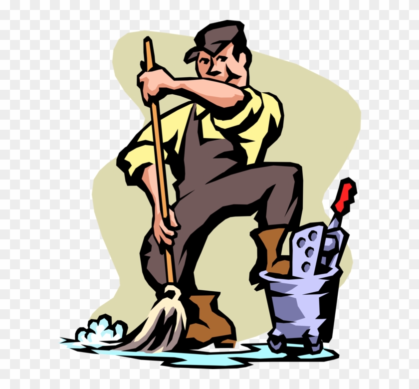 Vector Illustration Of School Janitor Custodian With - Man Cleaning House Cartoon #1664724