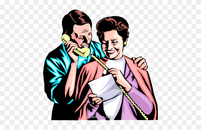 Man & Woman With Telephone Royalty Free Vector Clip - Good News Couple Cartoon #1665617