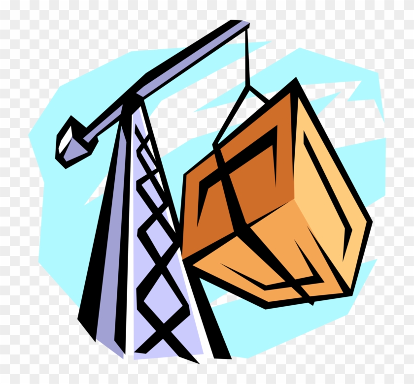 Vector Illustration Of Construction Crane Lifting Heavy - Risk #1667046