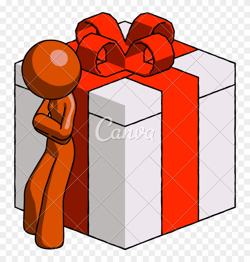 Mascot Woman Leaning On Gift With Red Bow - Mascot Woman Leaning On Gift With Red Bow #1667339