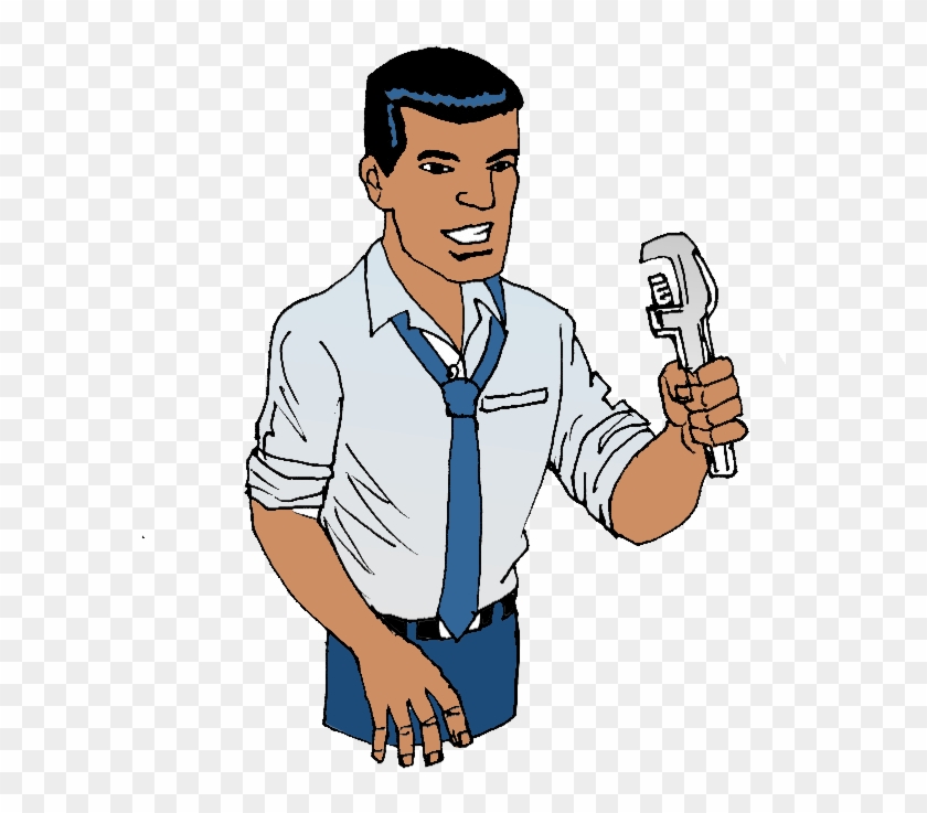 Man Holding Adjustable Wrench - Cartoon #1667849