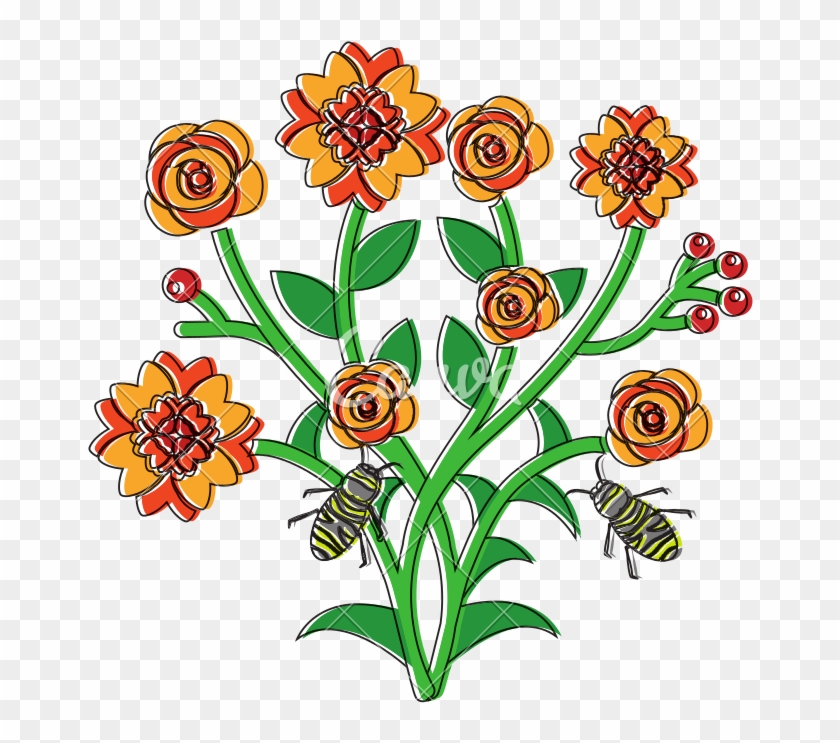 Flowers And Bees Icon Image - Illustration #1668192