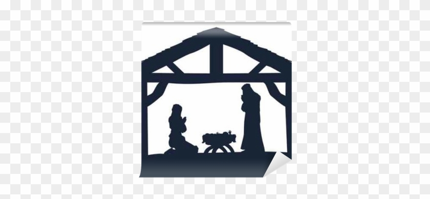 Christian Nativity Christmas Scene Silhouettes Wall - Christmas Stable Vector #1668464