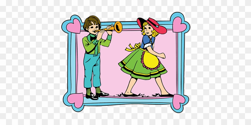 Frame, Children, Boy, Girl, Trumpet - Cartoon #1671222
