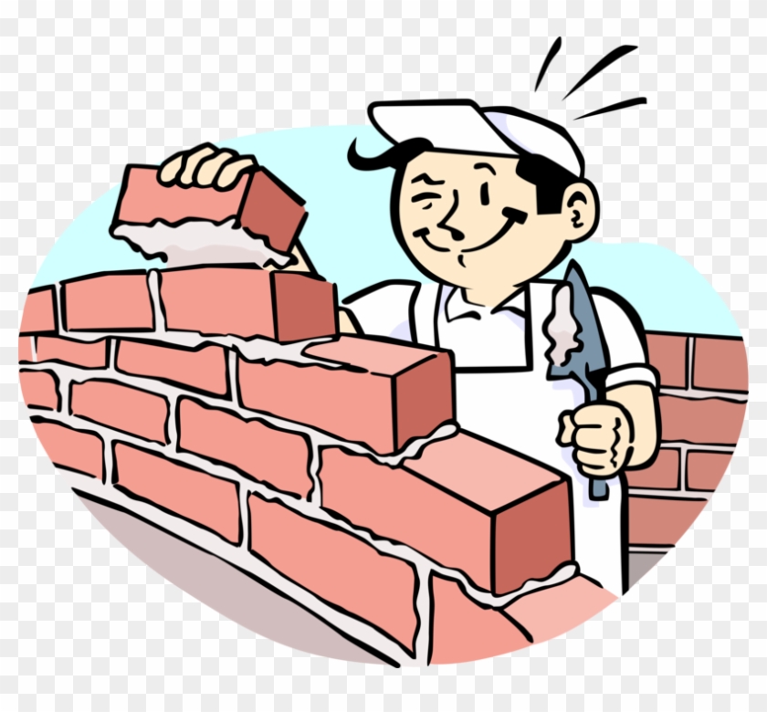 Vector Illustration Of Mason Bricklayer Builds Masonry Build A House