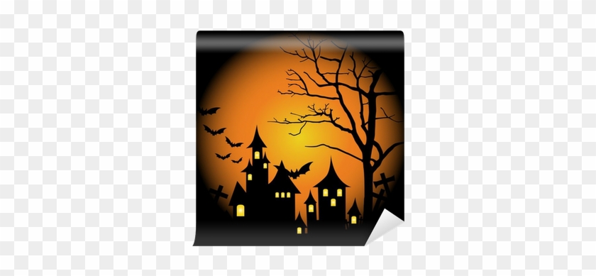Halloween Background With Haunted House, Bats And Full - Halloween Thema #1673795