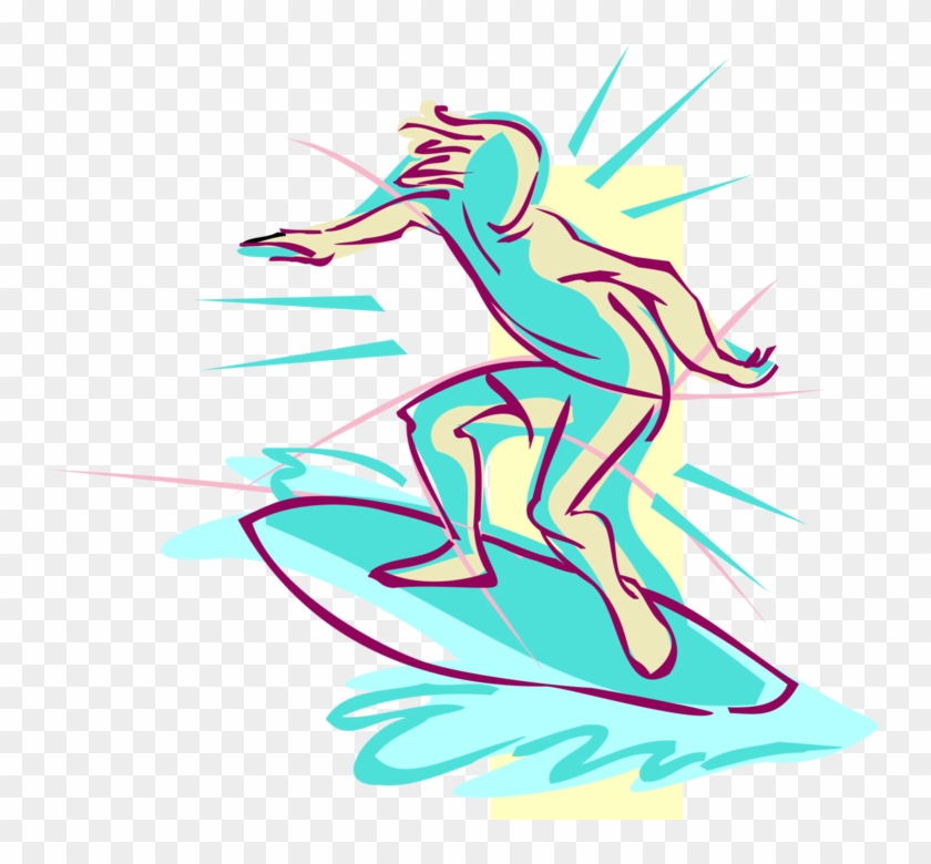 Vector Illustration Of Surfer Surfing And Riding Waves - Vector Illustration Of Surfer Surfing And Riding Waves #1674544