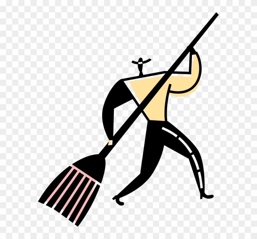 Vector Illustration Of Street Sweeper Cleaner Sweeps - Illustration #1677708