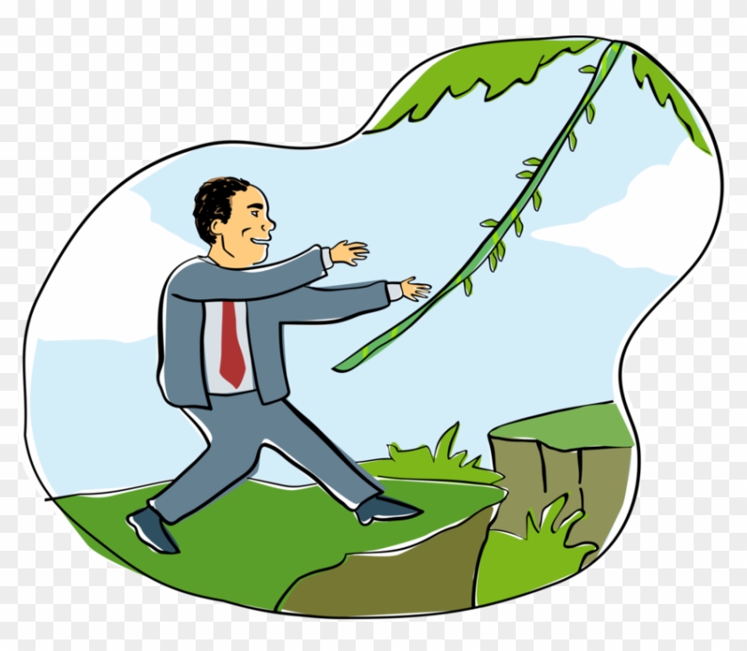 Vector Illustration Of Businessman Grabs Vine In Jungle - Cartoon #1678104