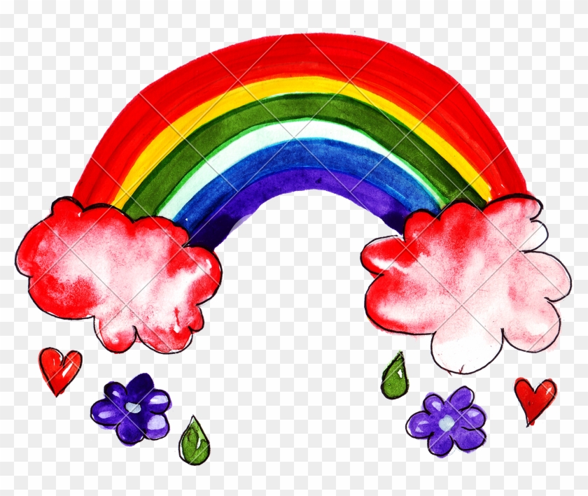 Hand Drawing Of Colorful Watercolor Rainbow - Hand Drawing Of Colorful Watercolor Rainbow #1680343