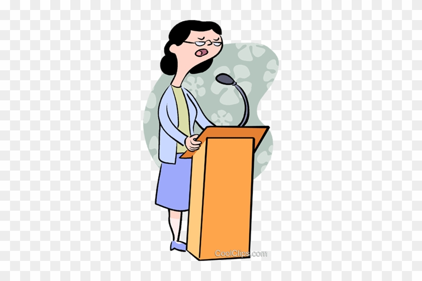 Woman Speaking At A Podium Royalty Free Vector Clip - Woman At Podium Clipart #1680349